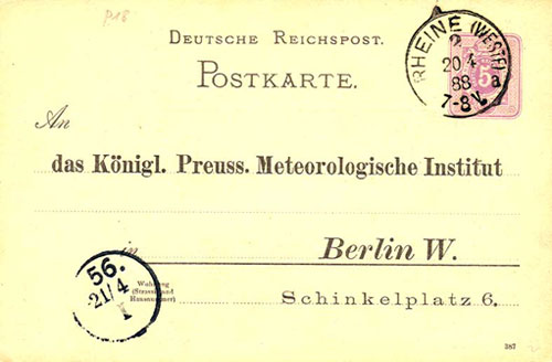 Das Königlich Preussische Meteorologische Institut in Berlin - Deutsche Reichspost Postkarte
