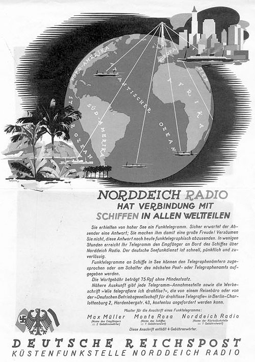 Seefunktelegramme - Werbung für den Telegrammversand über Norddeich Radio